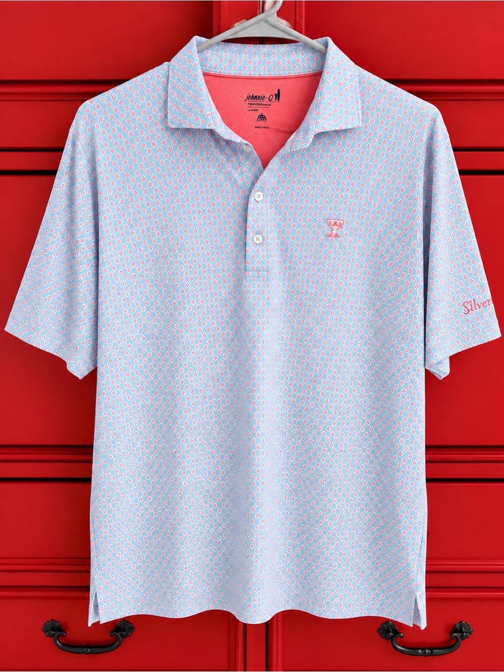 johnnie-O Light Blue Polo with Coral Accents